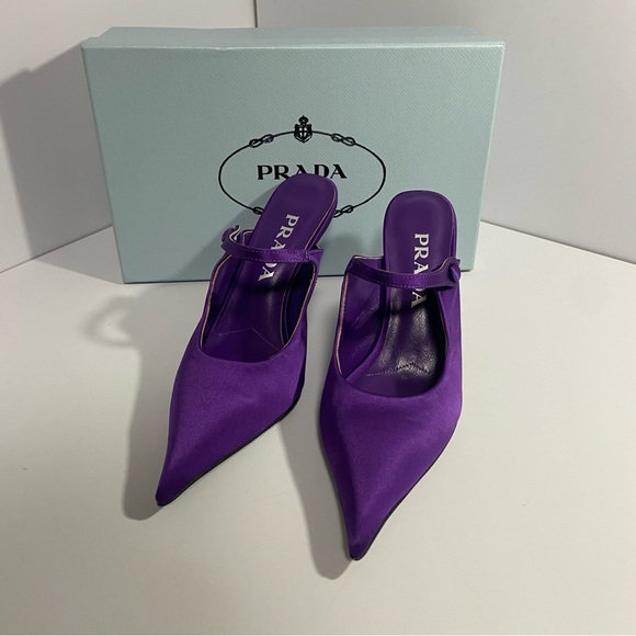 Prada Violet Satin Pointed-Toe Slingback Heels